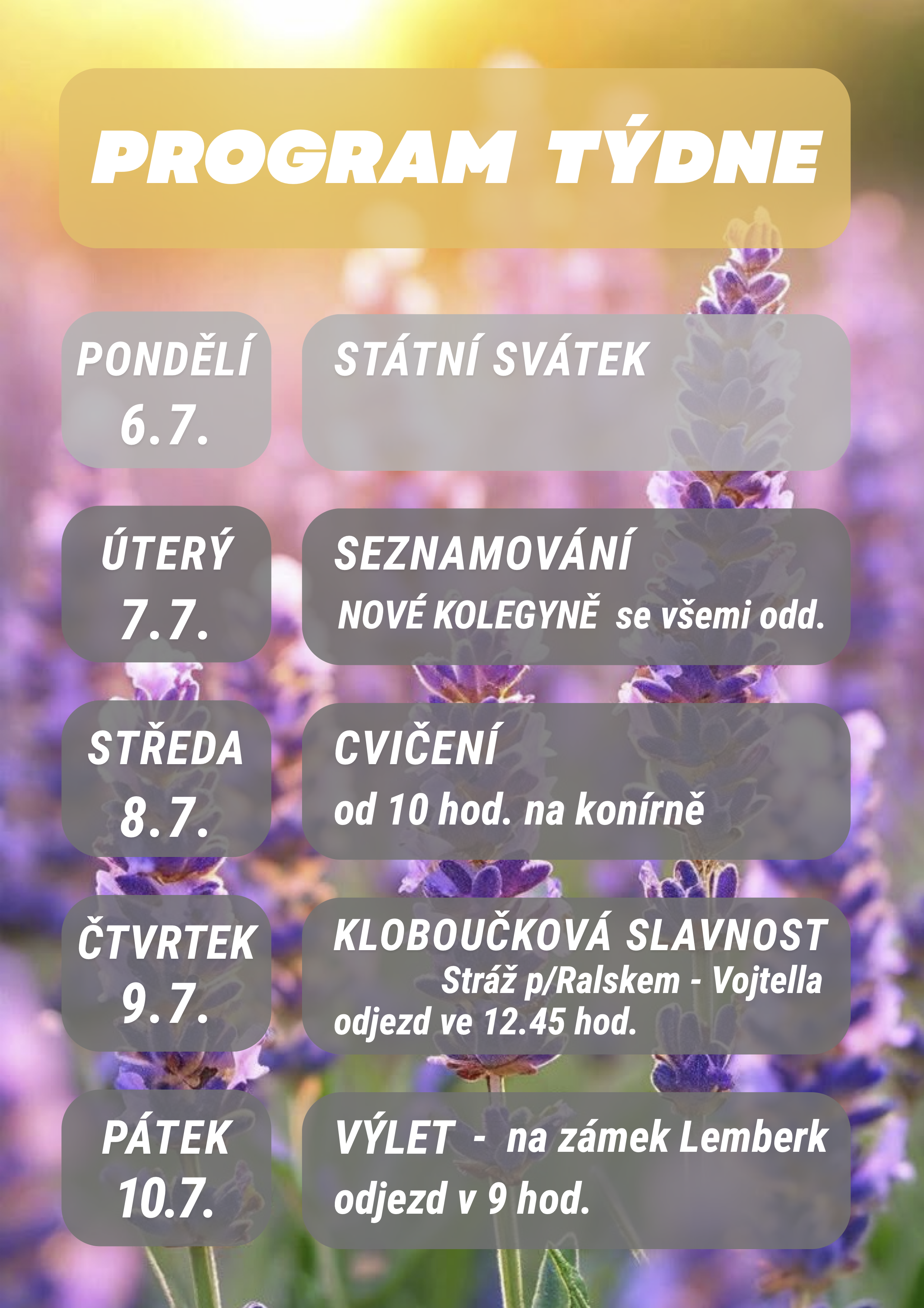 Program červenec 2026 - Týden 28